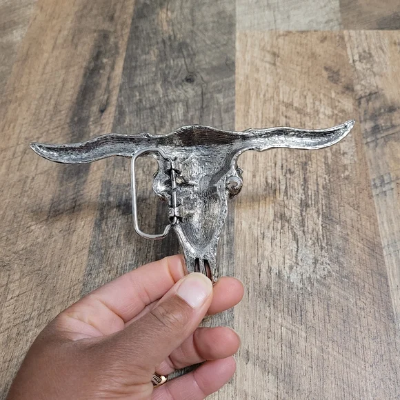 Western Silver Longhorn Bull Skull Belt Buckle Festival Ciuntry Music Concert - Picture 3 of 8